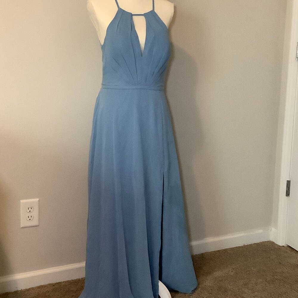 AZAZIE Blue Flowy Chiffon Maxi Dress Formal Bridesmaid or Wedding